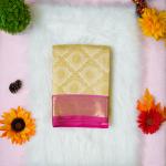 Silk gold and pink saree with aari designer blouse
