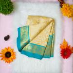 Silk gold and green saree with aari designer blouse