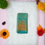 Silk gold and green saree with aari designer blouse