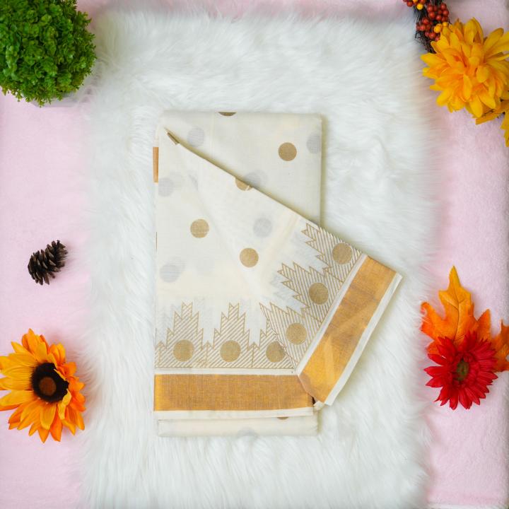 Traditional kerala handloom saree - polka dots