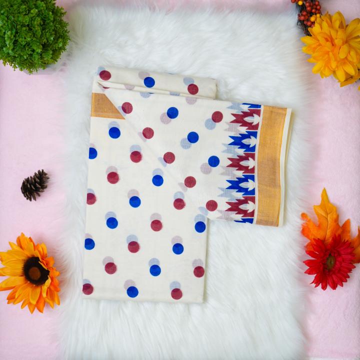 Traditional kerala handloom saree - polka dots