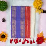 120 count Mulcotton saree with wide blue red boarder