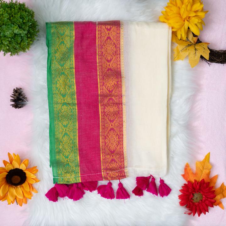 120 count Mulcotton saree with wide boarder