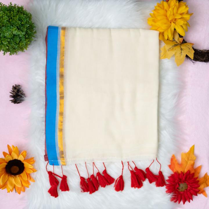 120 count Mulcotton saree with small boarder