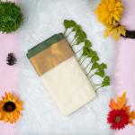 120 count Mulcotton saree with Golden boarder