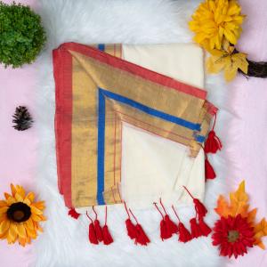 120 count Mulcotton saree with Golden boarder