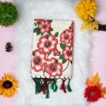 Traditional kerala handloom saree - printed flower and leaves - with blouse piece