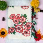 Traditional kerala handloom saree - printed flower and leaves - with blouse piece