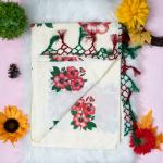 Traditional kerala handloom saree - printed flower and leaves - with blouse piece