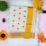Traditional kerala handloom saree - polka dots