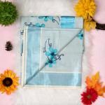 Traditional kerala handloom blue tissue saree - floral embroidery