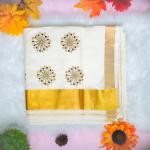 Traditional kerala handloom saree - Gold n black embroidery