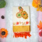 Traditional kerala handloom saree - embroidery peacock design