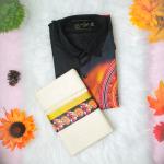 size 44 - Kathakali printed full sleeve black shirt with matching dhoti for men