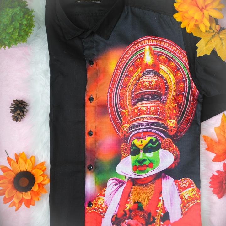 size 44 - Kathakali printed full sleeve black shirt with matching dhoti for men