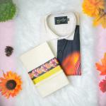 size 38 - Kathakali printed full sleeve off white shirt with matching dhoti for men