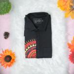size 44 - Theyyam abstract design printed short sleeve black shirt for men