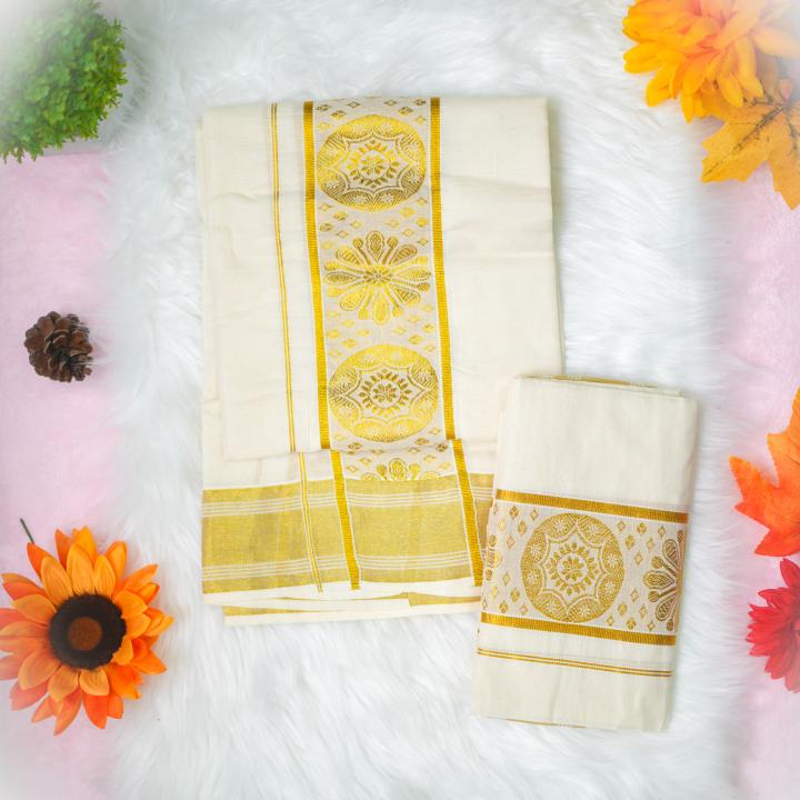 Handloom classic set mundu with golden boarder