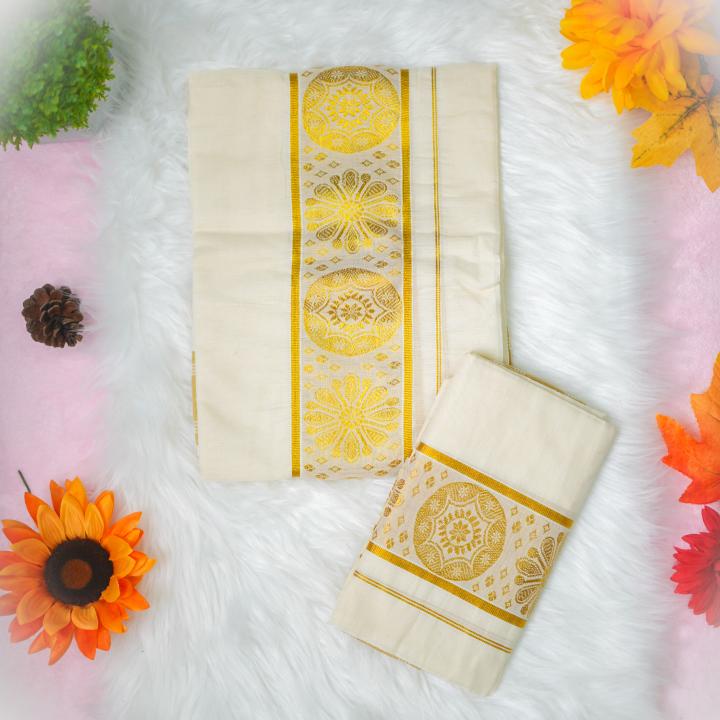 Handloom classic set mundu with golden boarder