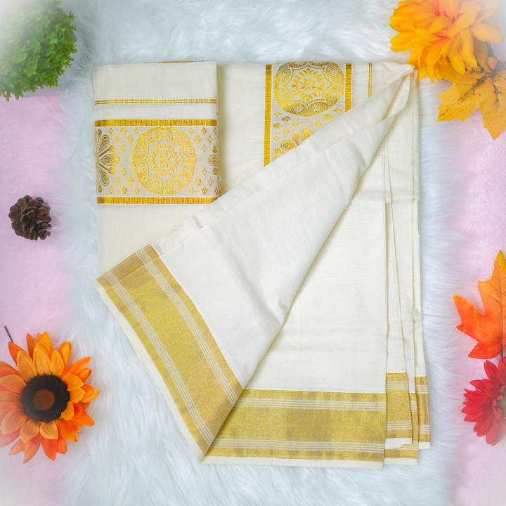 Handloom classic set mundu with golden boarder