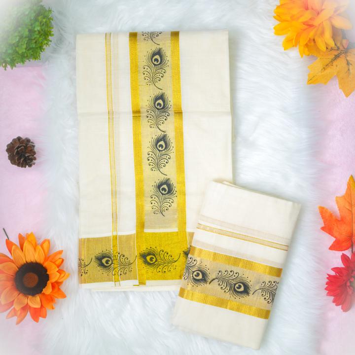 Handloom set mundu with golden boarder - Mayoori
