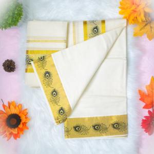 Handloom set mundu with golden boarder - Mayoori