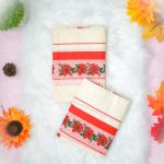 Red printed flower handloom set mundu with red boarder