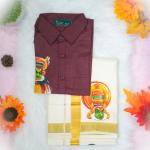 Size 38 - Kathakali printed half sleeve maroon shirt with matching dhoti for men
