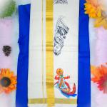 Size 38 - Kathakali printed half sleeve blue shirt with matching dhoti for men