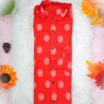 Kathakali printed full sleeve red shirt with matching dhoti for men - Size Medium