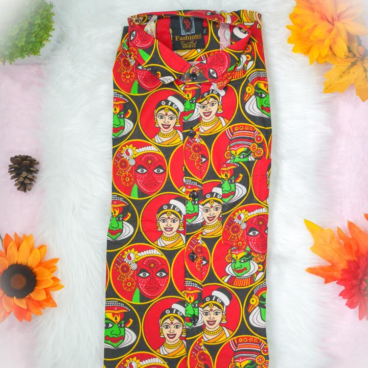 Kathakali printed full sleeve black shirt with matching dhoti for men - size XL