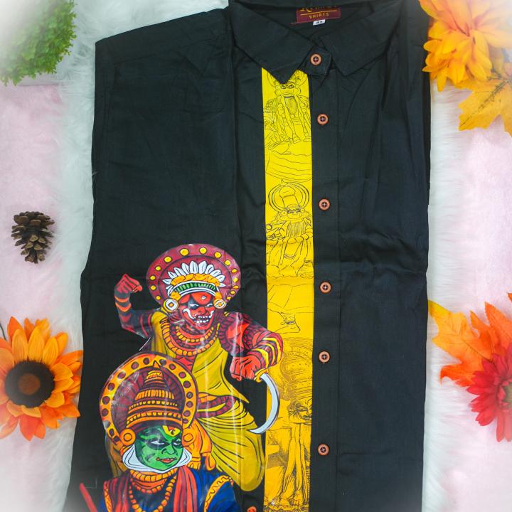 Size 42 - Kathakali art printed full sleeve black shirt for men