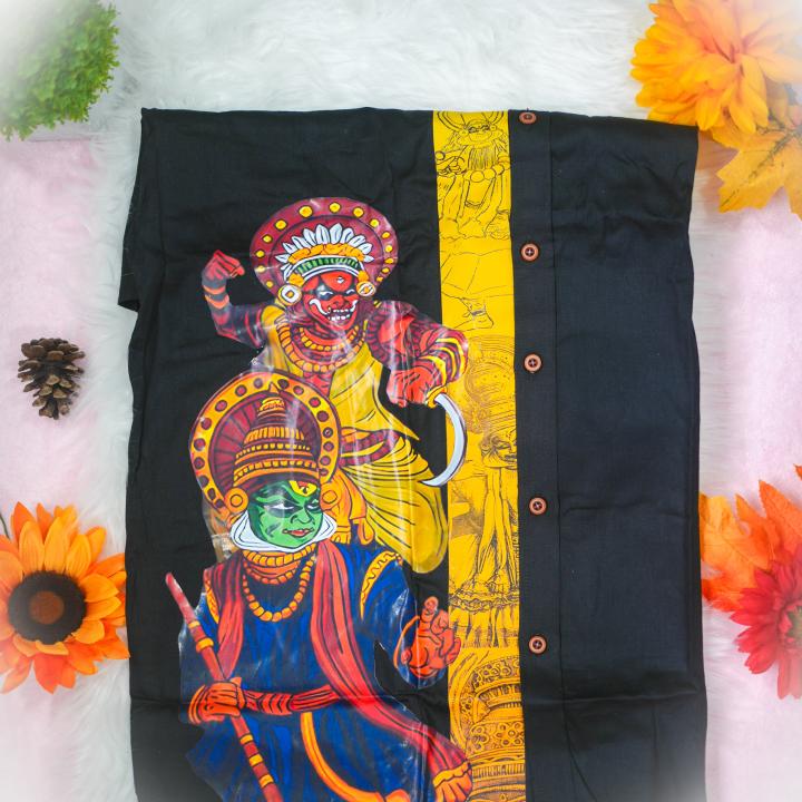 Size 42 - Kathakali art printed full sleeve black shirt for men