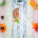 Size 42 - Kathakali art printed full sleeve blue white kurta for men