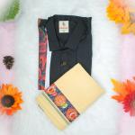 Traditional arts printed full sleeve black shirt with matching dhoti for men - size XL