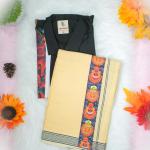 Traditional arts printed full sleeve black shirt with matching dhoti for men - size XL