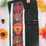 Traditional arts printed full sleeve black shirt with matching dhoti for men - size XL