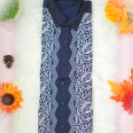 Size 40 - stencil printed abstract design full sleeve dark blue shirt with matching dhoti for men