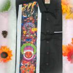 Traditional arts printed half sleeve black shirt with matching dhoti for men - size XXL