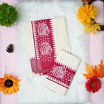 Printed handloom set mundu with red n white design