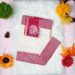 Printed handloom set mundu with red n white design
