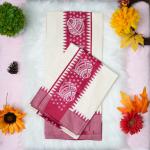 Printed handloom set mundu with red n white design