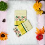 Printed handloom set mundu with gold and green design