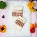 Pure handloom set mundu with gold and maroon design