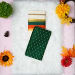 Printed handloom set mundu with red, orange, gold and green stripe design with blouse piece
