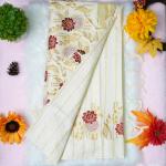 Traditional kerala handloom saree - floral embroidery (gold and red)