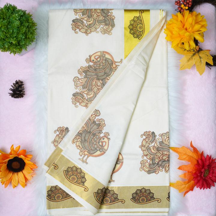 Handloom set saree with golden boarder - Mayoori
