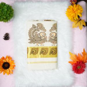 Handloom set saree with golden boarder - Mayoori