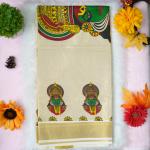 Traditional kerala handloom tissue saree - Printed kathakali whole pallu design