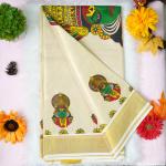 Traditional kerala handloom tissue saree - Printed kathakali whole pallu design